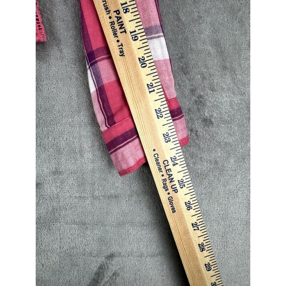 Maurices Small Pink Flannel Button Down Shirt Crochet Down Side Western Preppy - Picture 4 of 9